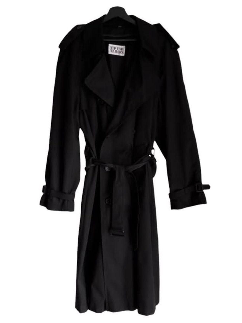 Vintage Black Belted Trench Coat Unisex Dark Academia 90s Y2K Jacket Long Maxi